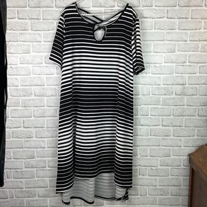 Avenue Plus Size Striped Dress 3/4 Sleeve Black White